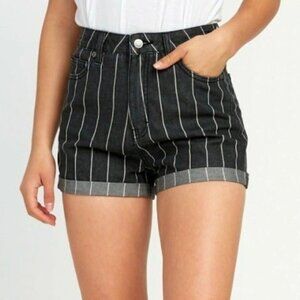 RVCA Shorts Denim Black White Striped Cotton High Rise Loose Fit Short Womens 29